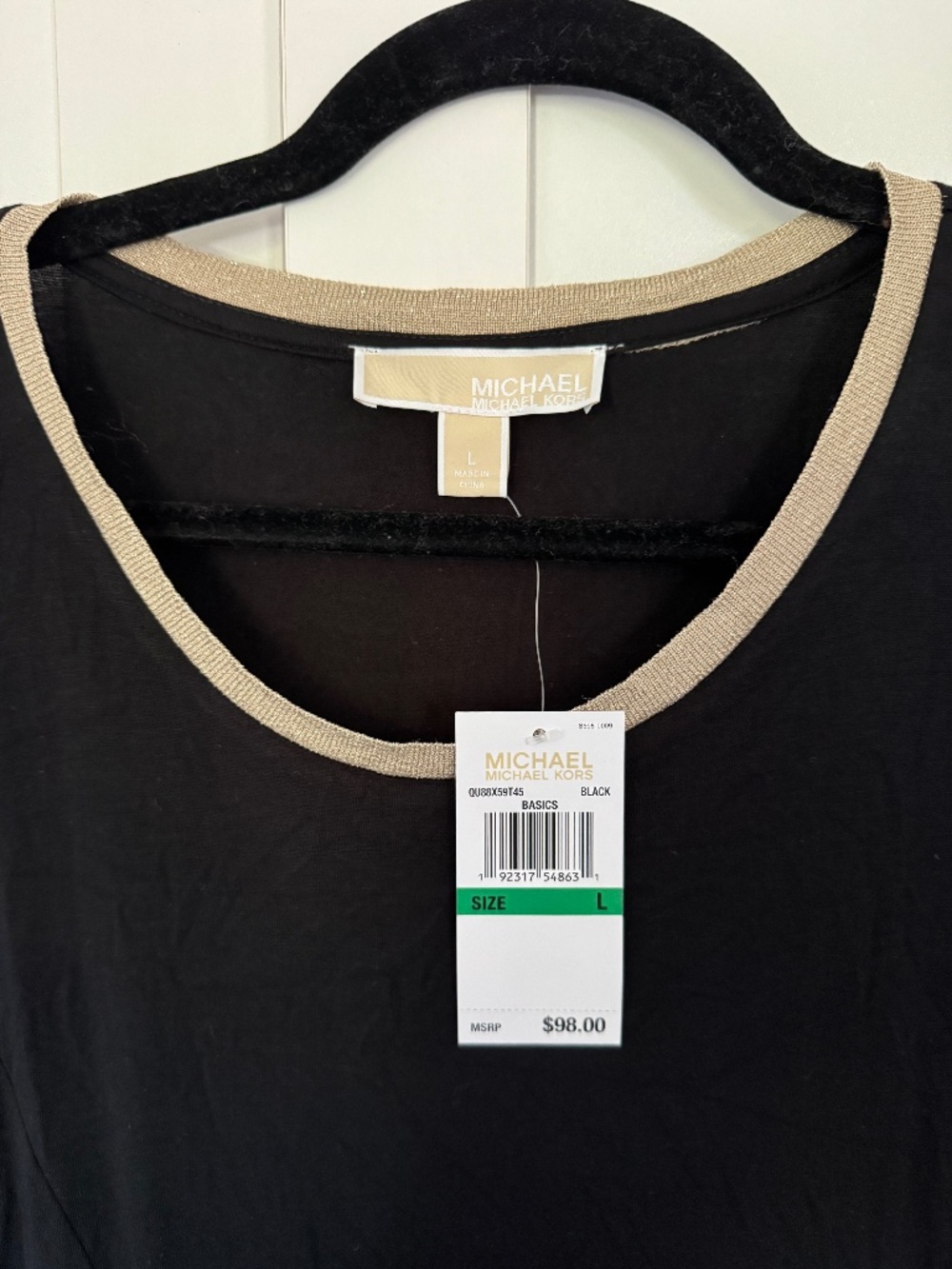 NWT MICHAEL Michael Kors Black Gold Trim Maxi Dress Size L